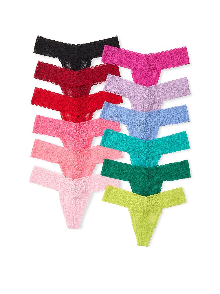 Zestaw stringów koronkowych - 12 sztuk. Produkt ma kolor wzorzysty i pochodzi z kolekcji Victoria's Secret. 