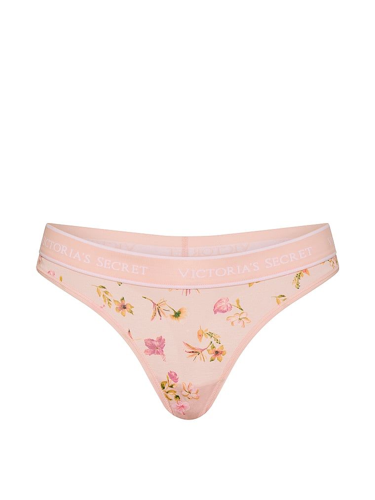Stringi bawełniane z logo w talii. Produkt ma kolor kwiatowy i pochodzi z kolekcji Cotton. 