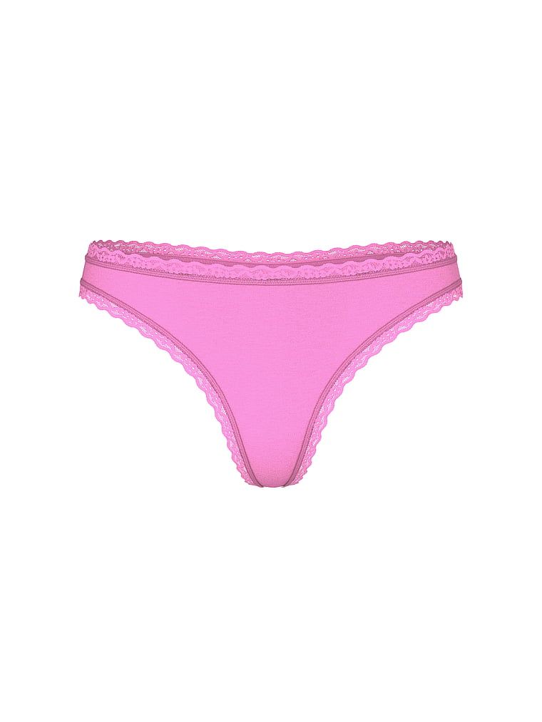 Stringi bawełniane z koronką na krawędziach Lace-Waist. Produkt ma kolor różowy i pochodzi z kolekcji Lacie. 