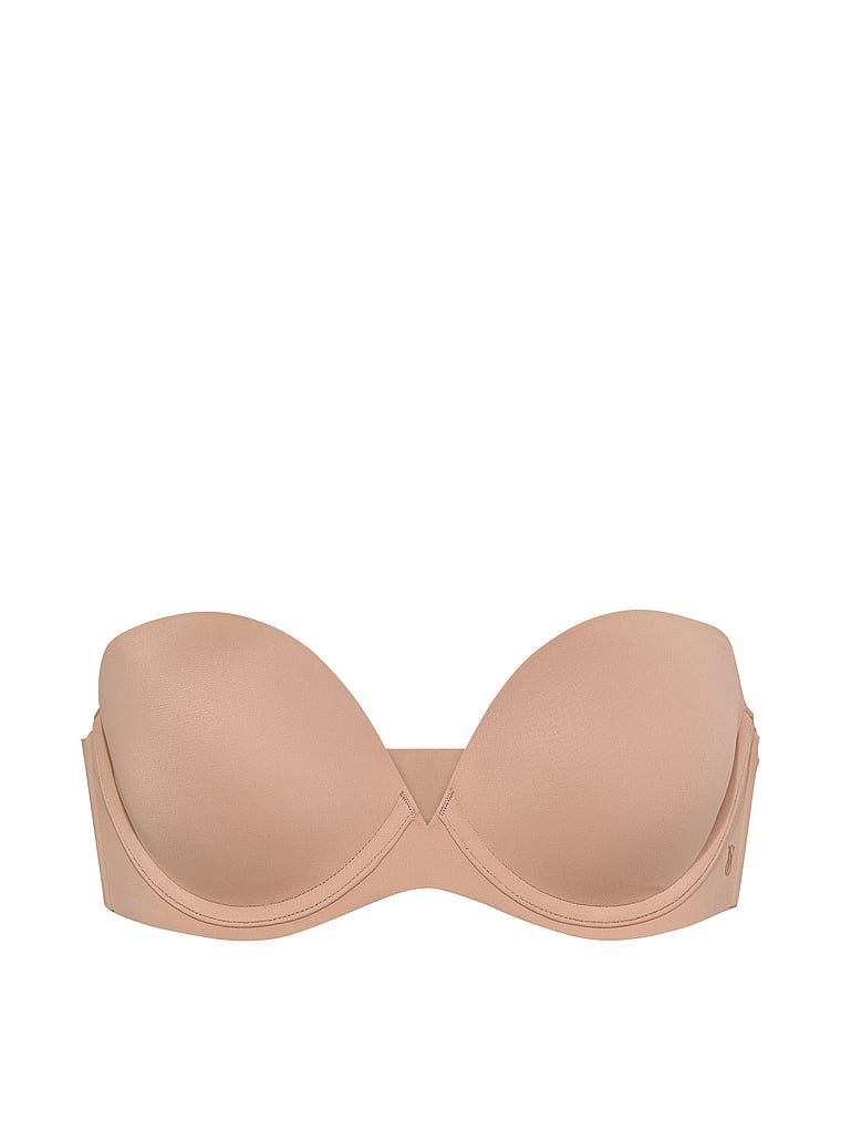 Biustonosz push-up bez ramiączek Strapless. Produkt ma kolor beżowy i pochodzi z kolekcji Invisible by Victoria's Secret. 