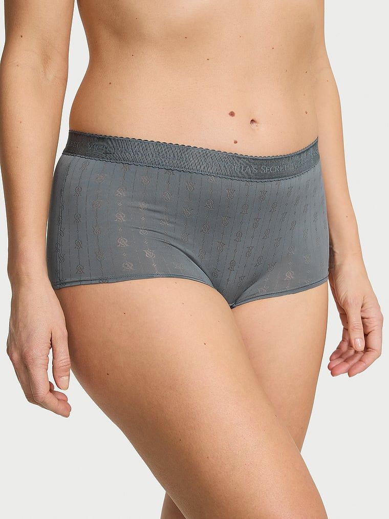 Majtki szorty z logo marki Pointelle Boyshort. Produkt ma kolor szary i pochodzi z kolekcji Cotton. 