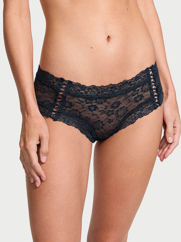 Majtki koronkowe ze sznurowaniem po bokach Lace-Up Cheeky. Produkt ma kolor niebieski i pochodzi z kolekcji Lacie. 