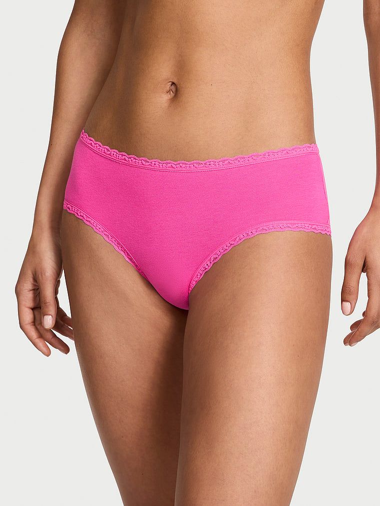 Majtki bawełniane z koronką na krawędziach Lace-Waist Cheeky. Produkt ma kolor różowy i pochodzi z kolekcji Lacie. 