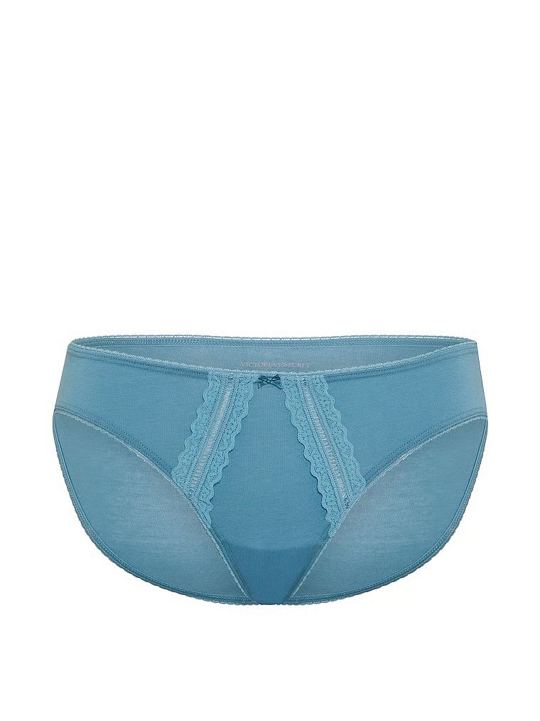 Majtki bawełniane z koronką Bikini. Produkt ma kolor niebieski i pochodzi z kolekcji Victoria's Secret. 