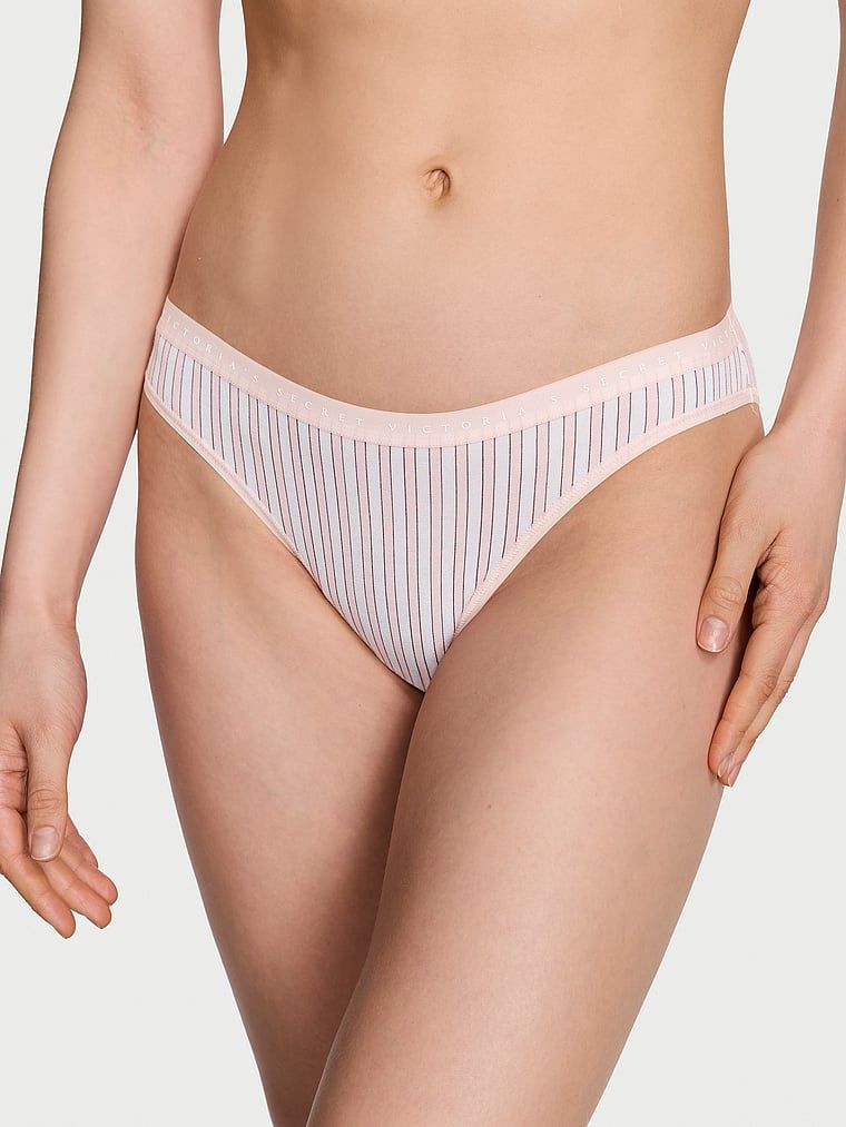 Majtki bawełniane Stretch Cotton Bikini. Produkt ma wzór w paski i pochodzi z kolekcji Victoria's Secret. 