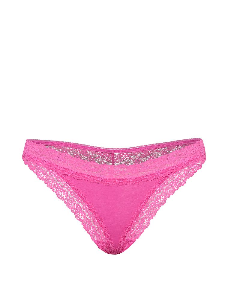 Stringi bawełniane z koronką Lace-Trim. Produkt ma kolor różowy i pochodzi z kolekcji Lace Trim. 