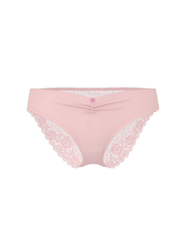 Majtki bawełniane z siateczką z tyłu Heart Lace Bikini. Produkt ma kolor różowy i pochodzi z kolekcji Victoria's Secret. 