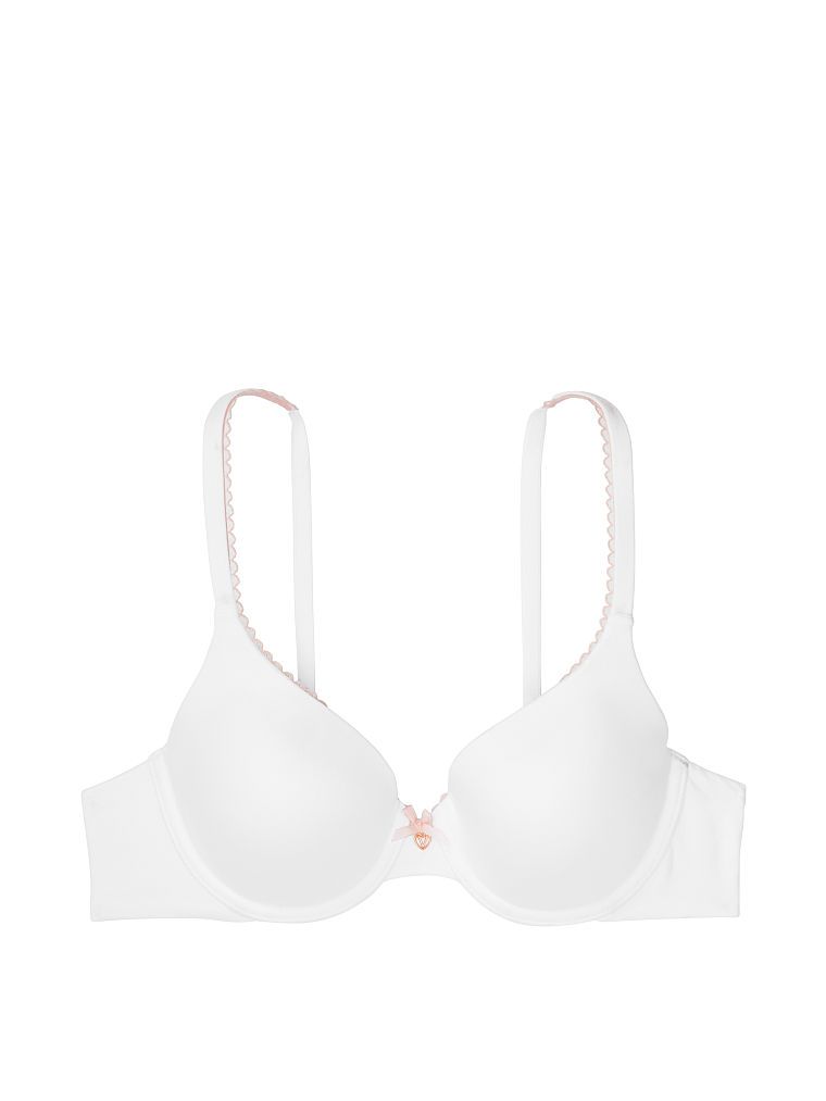 Na zdjęciu na białym tle widoczny jest biustonosz lekko usztywniany z mocno zabudowanymi miseczkami Lightly-Lined Full-Coverage. Produkt ma kolor biały i pochodzi z kolekcji Body by Victoria.