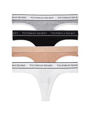 Victoria's Secret Zestaw stringów bawełnianych z logo - 4 sztuki