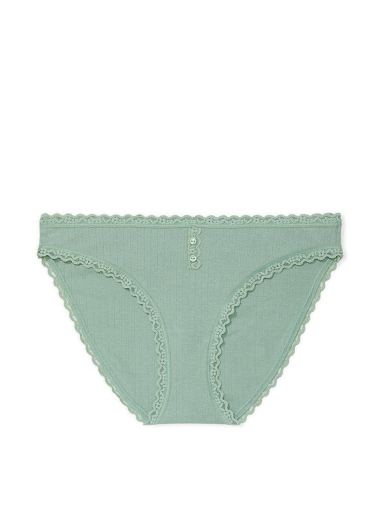 Majtki bawełniane Pointelle Lace-Trim Bikini. Produkt ma kolor zielony i pochodzi z kolekcji Lacie. 