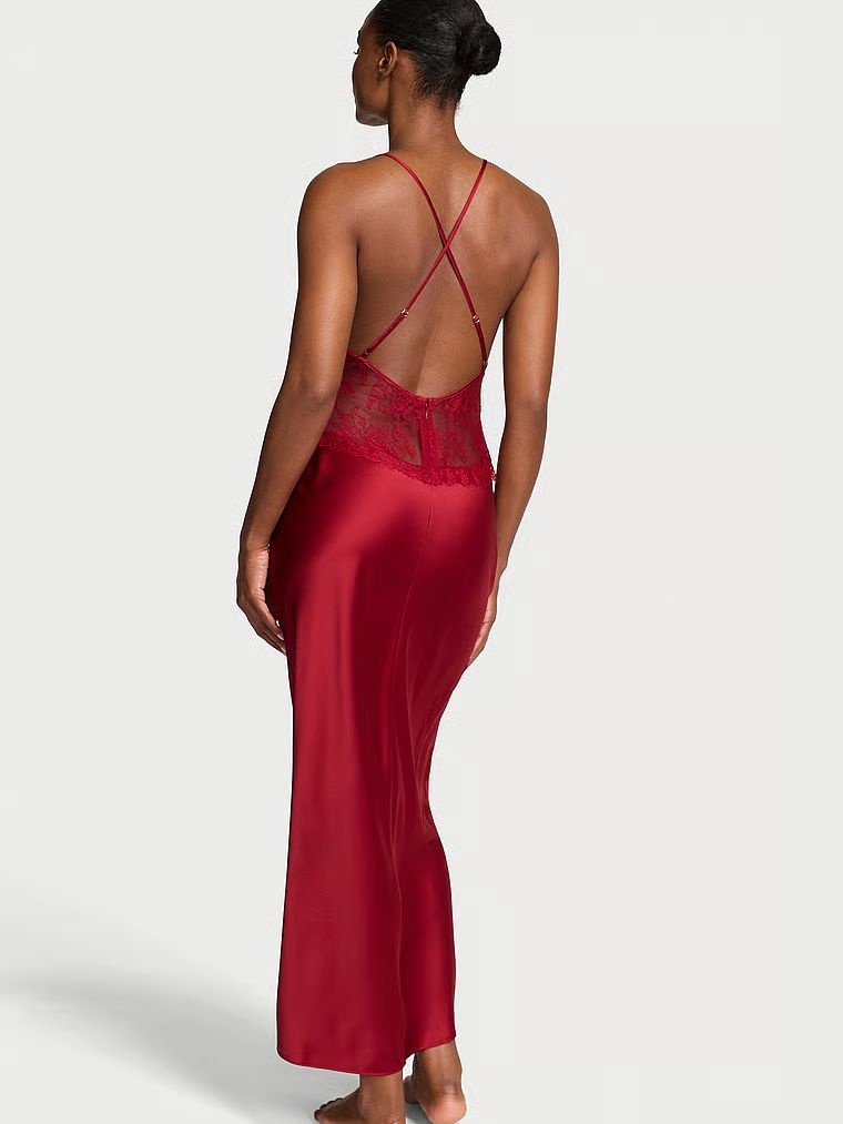 Very Sexy Koszula nocna satynowa sukienka maxi Rose Lace