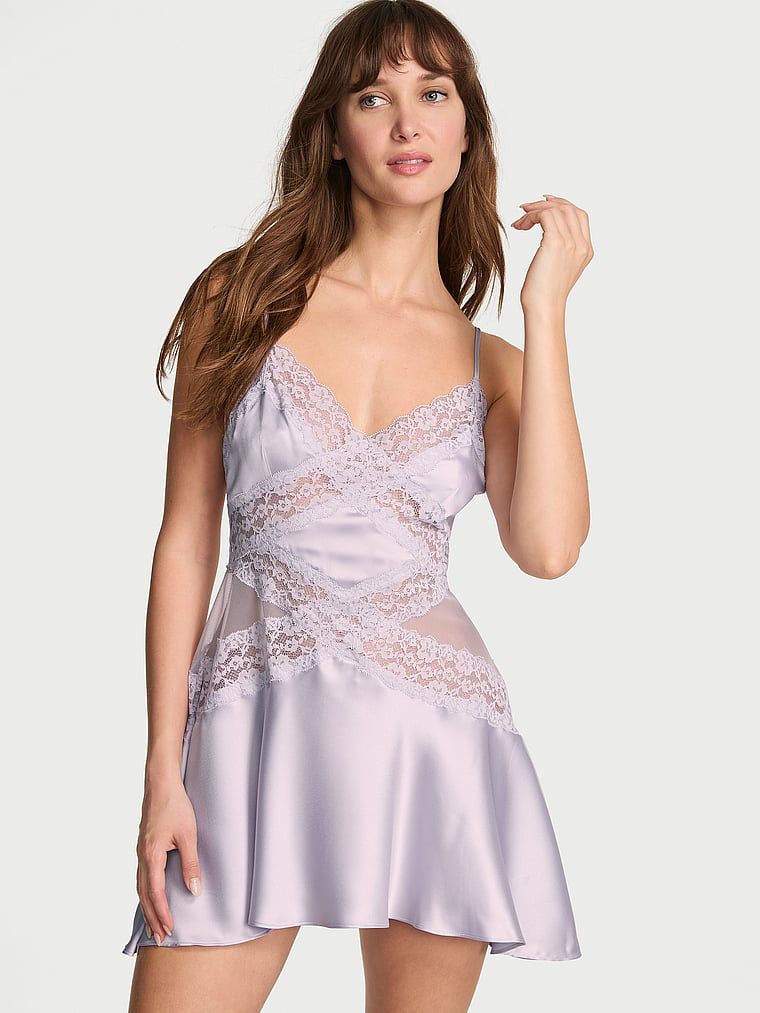 Dream Angels Koszulka nocna satynowa z koronką Lace and Satin Flounce Slip