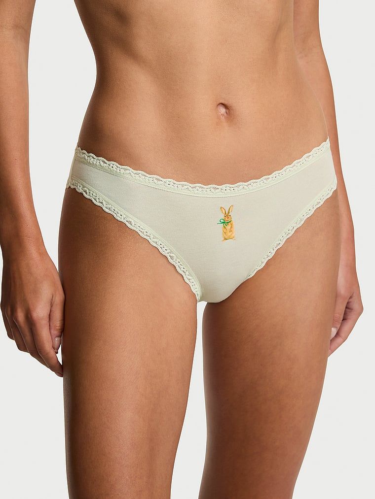 Majtki bawełniane z koronką Lace-Trim Bikini. Produkt ma kolor zielony i pochodzi z kolekcji Lace Trim. 