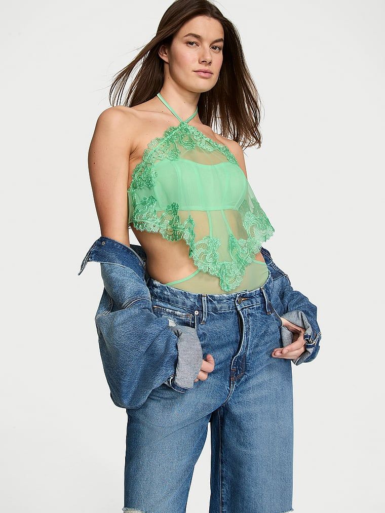 Very Sexy Body z wiązaniem na szyi Sheer Boho Floral