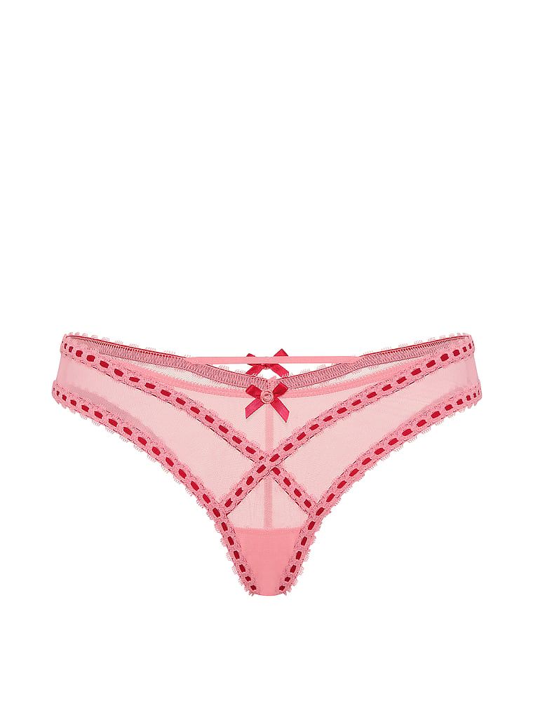 Majtki z siateczki brazyliany Ribbon Slot. Produkt ma kolor różowy i pochodzi z kolekcji Dream Angels. 