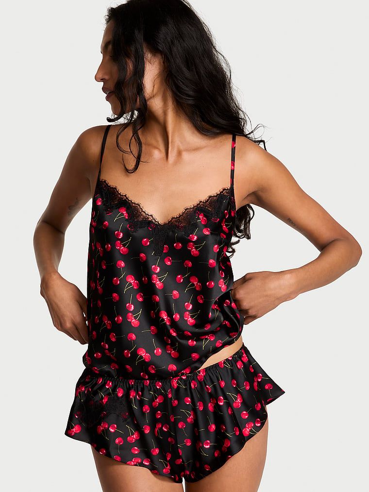 Very Sexy Satynowy zestaw z koronką do spania Satin Rose Lace-Trim