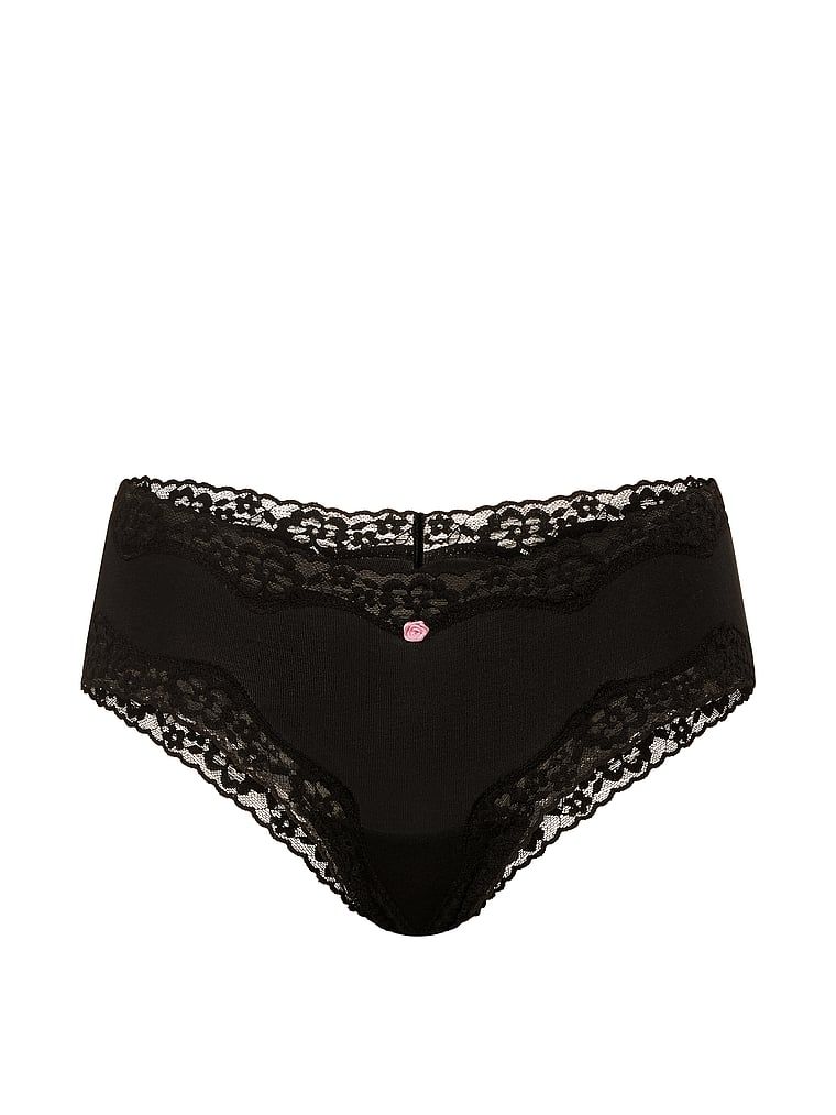 Majtki bawełniane z koronką na krawędziach Lace-Waist Cheeky. Produkt ma kolor czarny i pochodzi z kolekcji Lace Trim. 