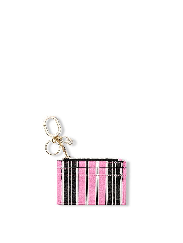 Pink and Black Stripe Etui na karty z brelokiem