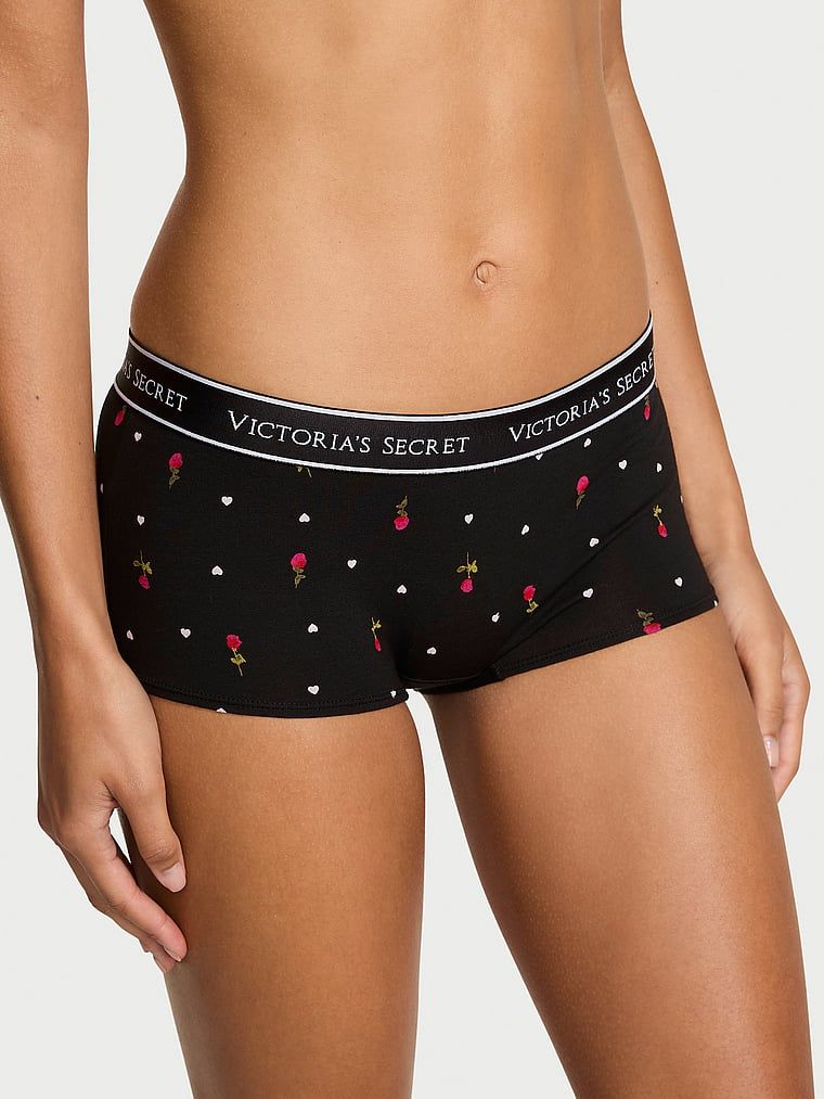 Majtki bawełniane szorty z logo w talii Boyshort. Produkt ma kolor kwiatowe i pochodzi z kolekcji Cotton. 