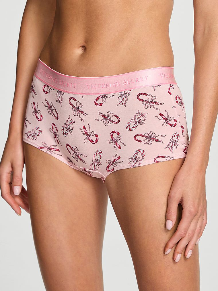 Majtki szorty bawełniane z logo w talii Boyshort. Produkt jest wzorzysty i pochodzi z kolekcji Cotton. 