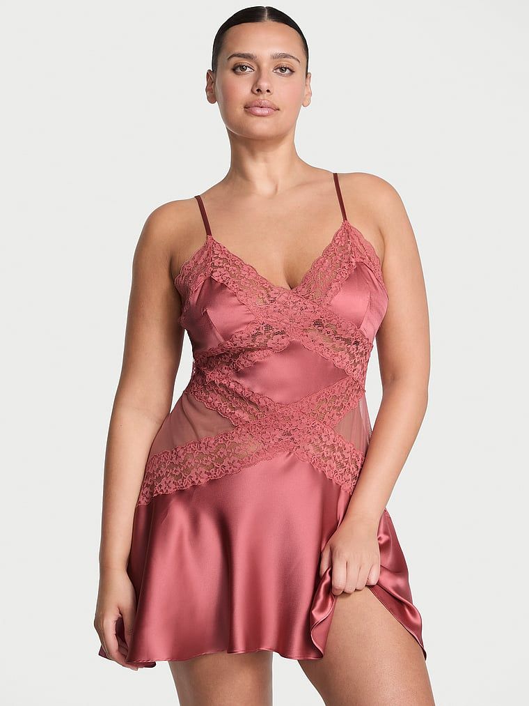 Dream Angels Koszulka nocna satynowa z koronką Lace and Satin Flounce Slip