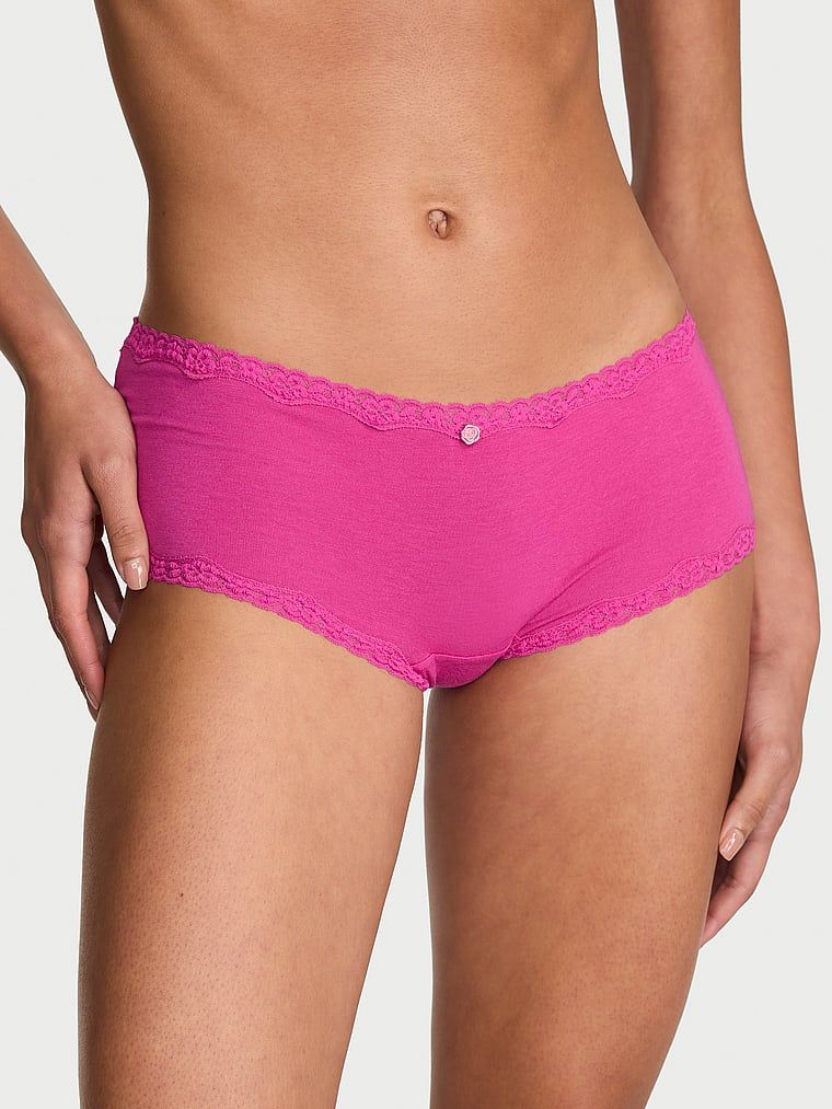 Lace Trim Majtki bawełniane szorty z koronką na krawędziach Lace-Trim Boyshort