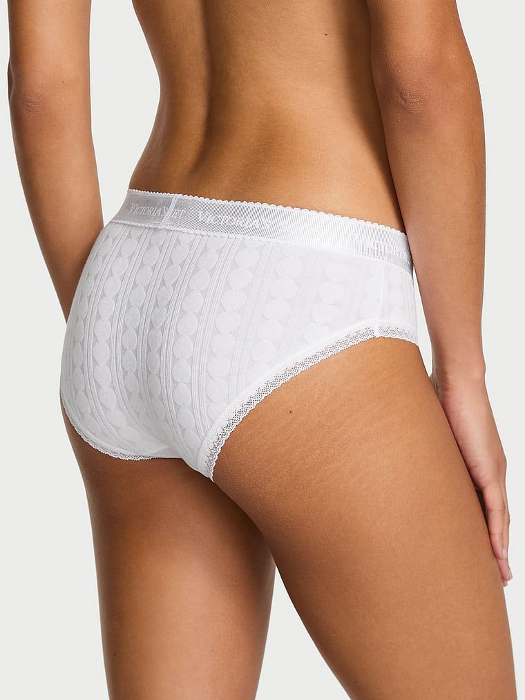 Majtki bawełniane z serduszkami i logo Heart Pointelle Hiphugger. Produkt ma kolor biały i pochodzi z kolekcji Cotton. 