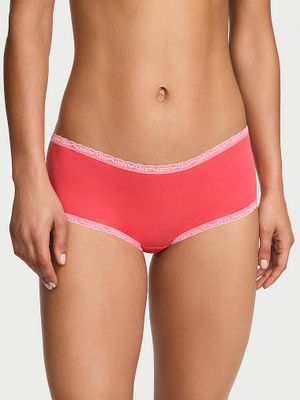 Lace Trim Majtki bawełniane szorty z koronką na krawędziach Lace-Trim Boyshort