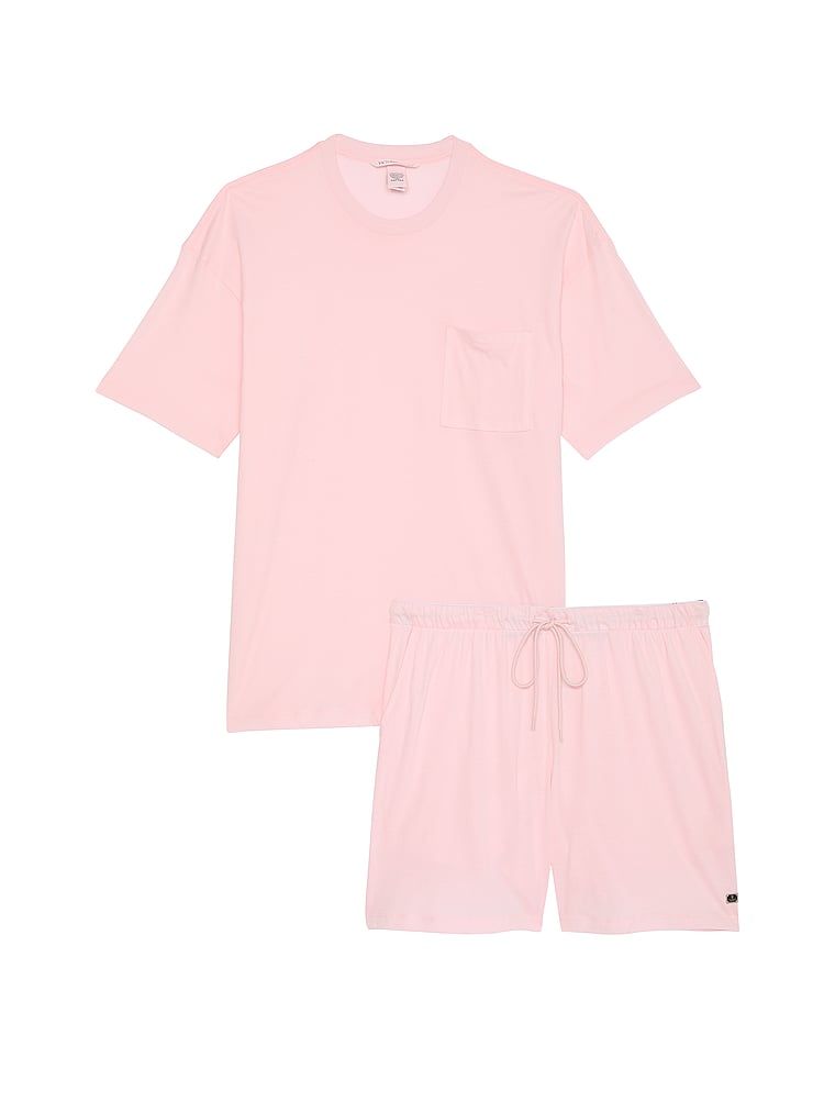 Piżama bawełniana z krótkimi rękawami i szortami. Produkt ma kolor różowy i pochodzi z kolekcji Victoria's Secret. 