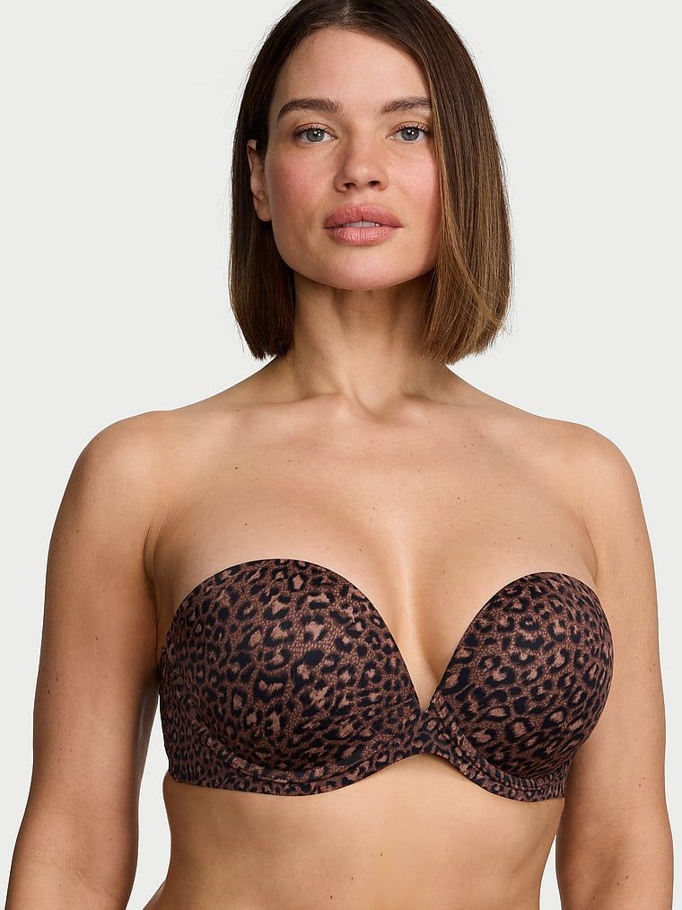 Biustonosz push-up bez ramiączek Strapless. Produkt jest wzorzysty i pochodzi z kolekcji Victoria's Secret Bare. 