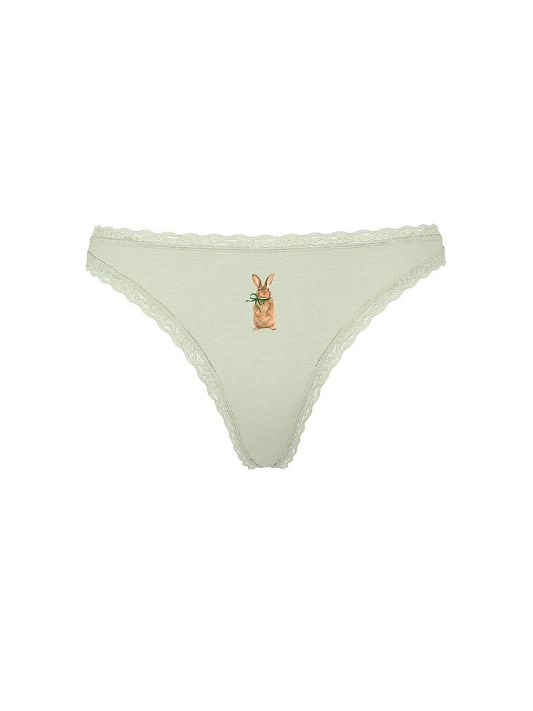 Stringi bawełniane z koronką na krawędziach Lace-Waist. Produkt ma kolor zielony i pochodzi z kolekcji Lace Trim. 