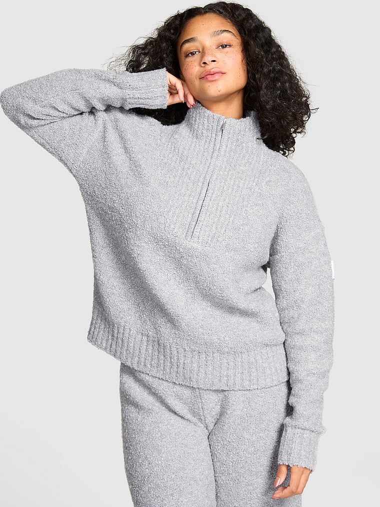 Sweter Cozy Boucle z krótkim suwakiem