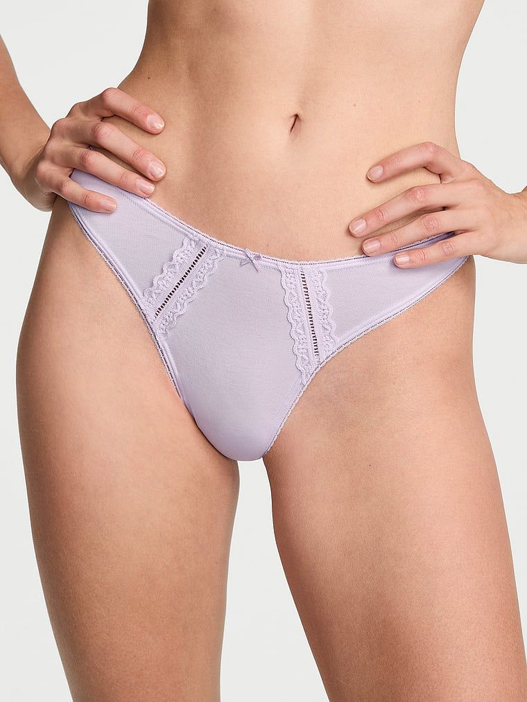 Victoria's Secret Stringi bawełniane ze wstawkami Lace-Trim