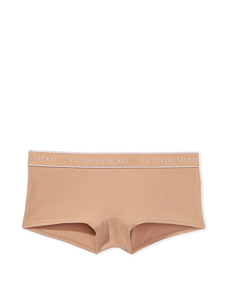 Majtki szorty bawełniane z logo w talii Boyshort. Produkt ma kolor beżowy i pochodzi z kolekcji Cotton. 