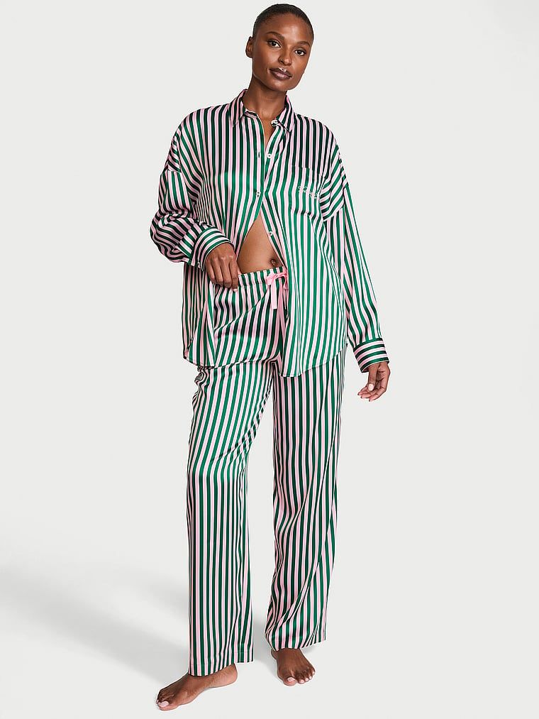 Victoria's Secret Piżama satynowa z długimi rękawami Signature Oversized