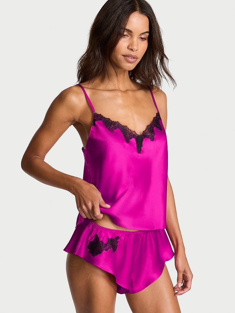 Very Sexy Satynowy zestaw z koronką do spania Satin Rose Lace-Trim