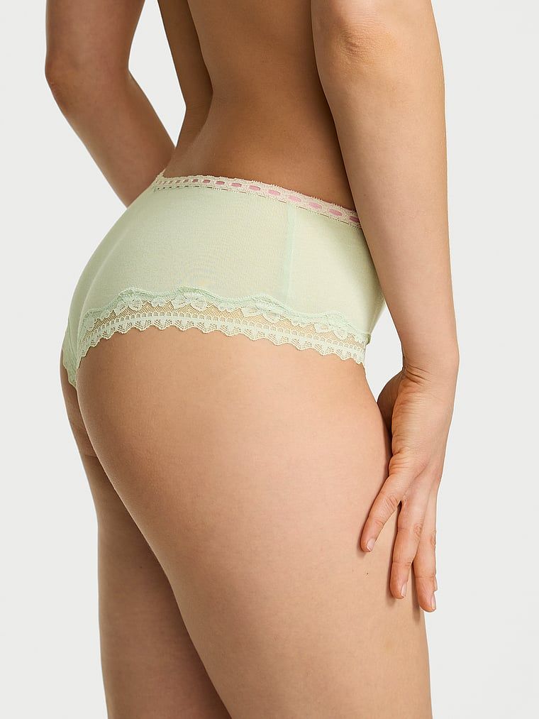 Majtki bawełniane Bow Lace-Trim Cheeky. Produkt ma kolor zielony i pochodzi z kolekcji Lace Trim. 