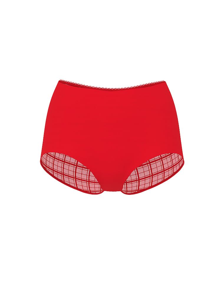 Majtki z siateczką w kratkę z tyłu No-Show Plaid Mesh Cheeky. Produkt ma kolor czerwony i pochodzi z kolekcji No-Show. 