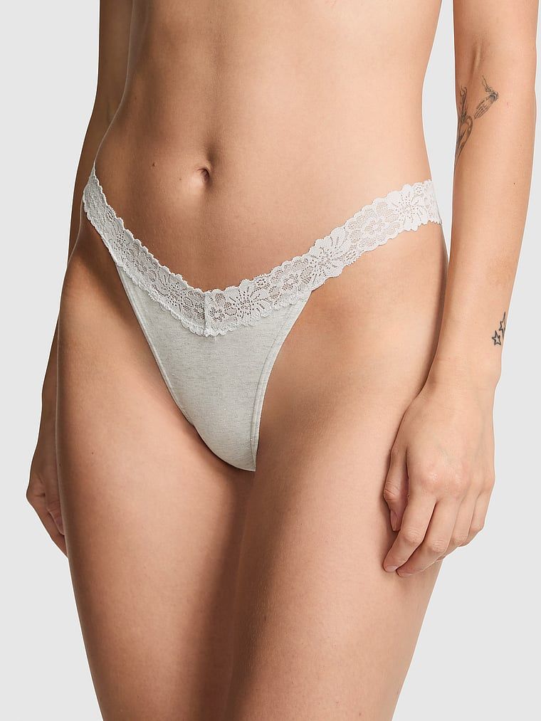 Majtki Cotton Lace-Trim Thong