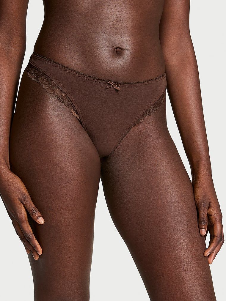 Stringi bawełniane High-Leg Scoop. Produkt ma kolor brązowy i pochodzi z kolekcji Victoria's Secret. 