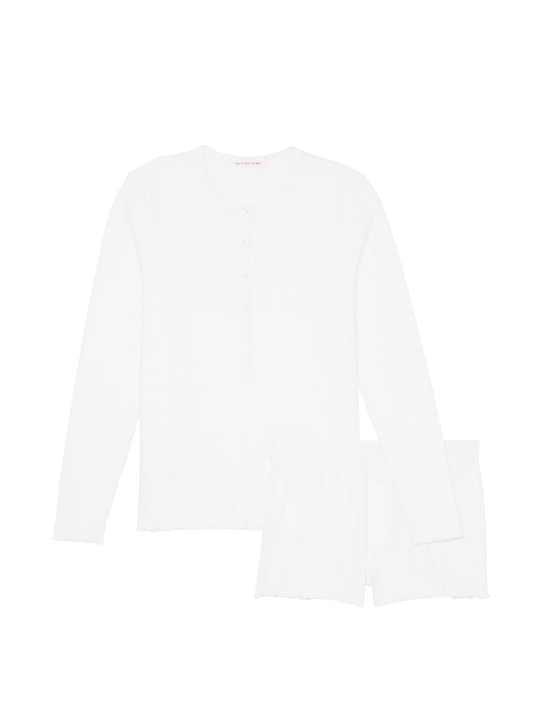 Piżama z długimi rękawami i szortami Heart Pointelle. Produkt ma kolor biały i pochodzi z kolekcji Victoria's Secret. 