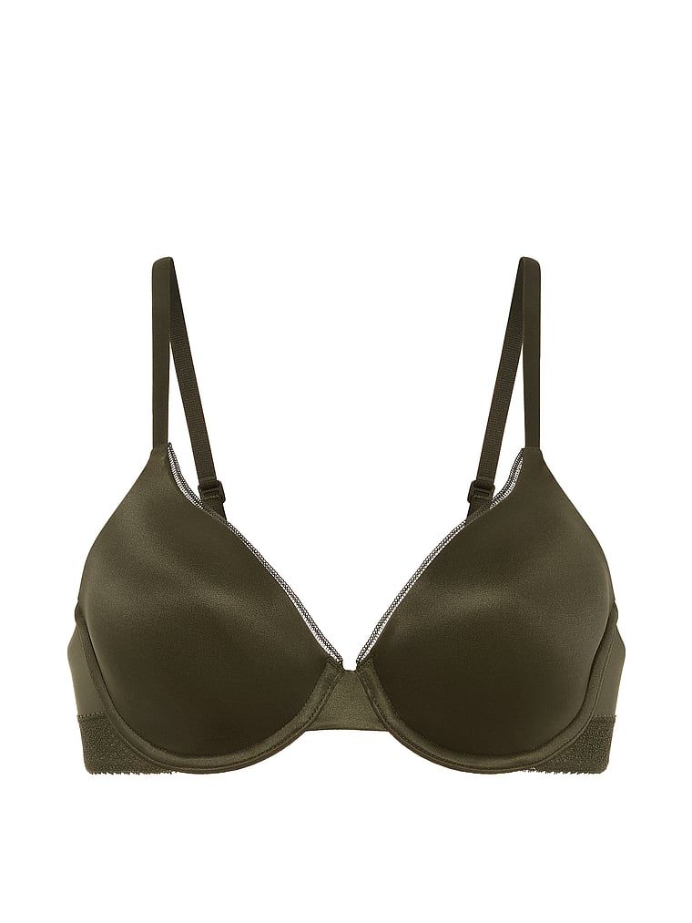 Biustonosz lekko usztywniany z mocno zabudowanymi miseczkami ze wstawkami z koronki. Produkt ma kolor zielony i pochodzi z kolekcji Body by Victoria. 