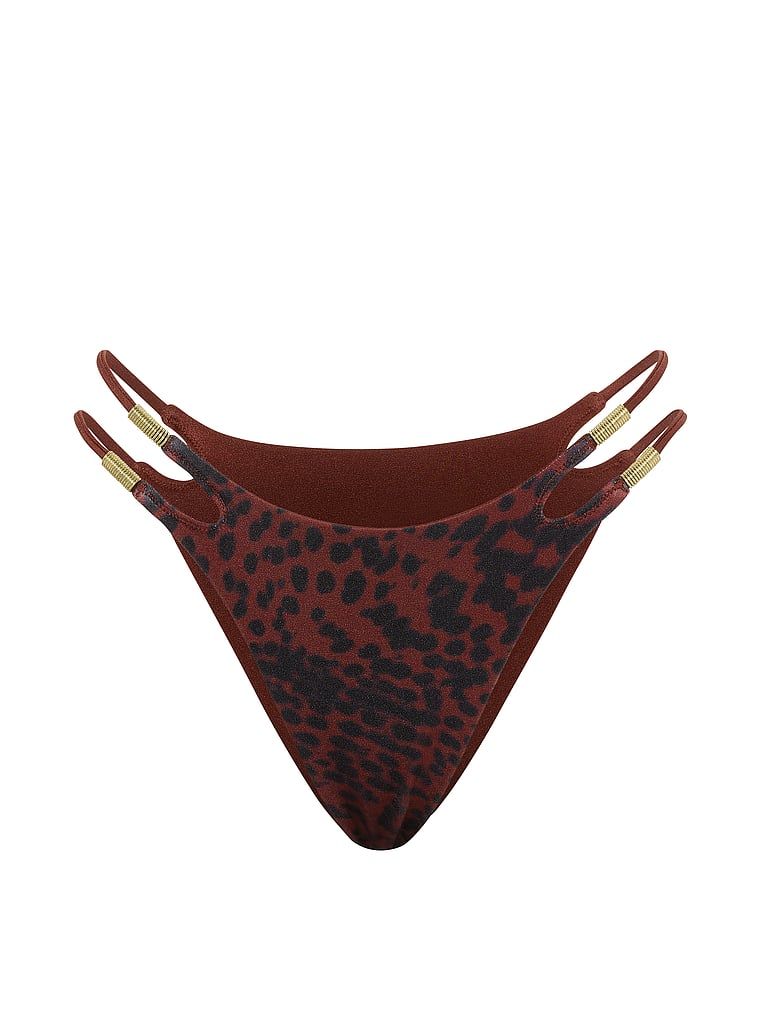 Dół od bikini dwustronny Cut-Out Rings Brazilian. Produkt jest wzorzysty i pochodzi z kolekcji Victoria's Secret Swim. 