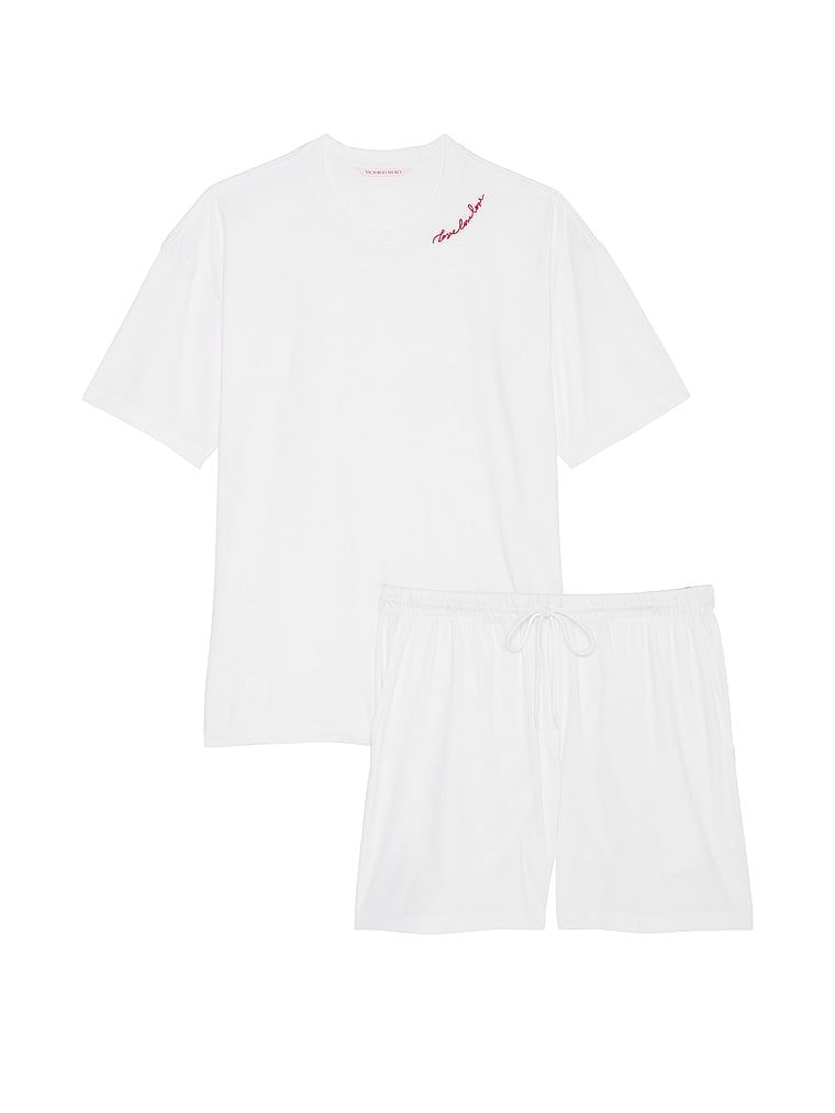 Piżama bawełniana z krótkimi rękawami i szortami. Produkt ma kolor biały i pochodzi z kolekcji Victoria's Secret. 