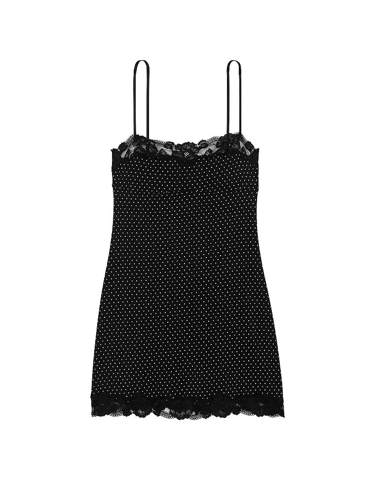 Koszulka nocna z modalu Lace-Trim Straight-Neck Slip. Produkt ma kolor wzorzysty i pochodzi z kolekcji Victoria's Secret. 