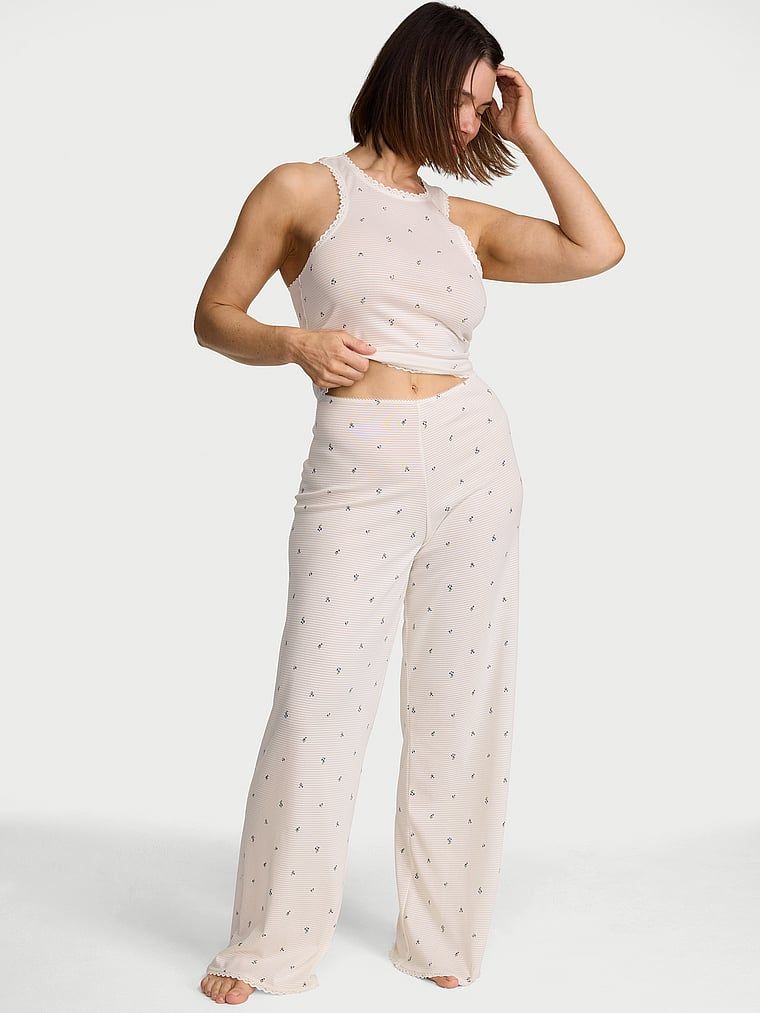 Victoria's Secret Zestaw do spania z bawełny - top i spodnie Shadow Stripe