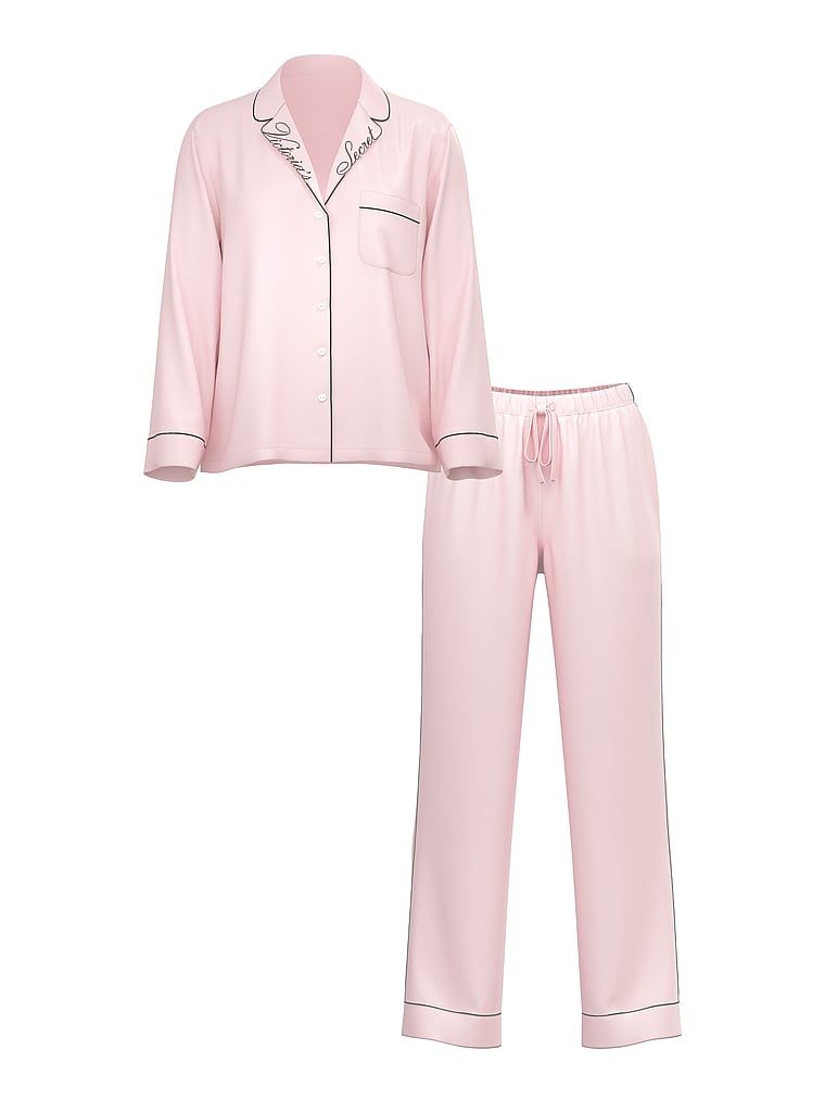 Piżama satynowa błyszcząca z długimi rękawami Glazed Satin. Produkt ma kolor różowy i pochodzi z kolekcji Victoria's Secret. 