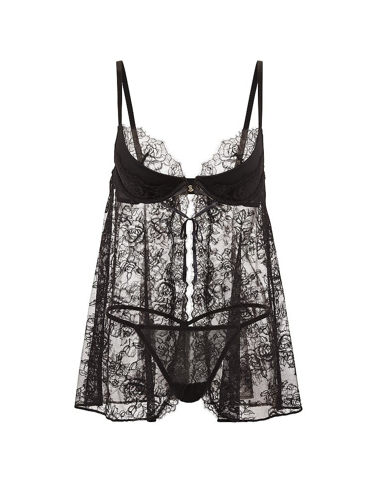 Halka z push-upem i stringi koronkowe Babydoll. Produkt ma kolor czarny i pochodzi z kolekcji Very Sexy. 