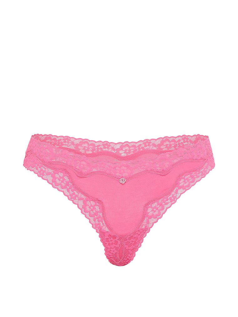 Stringi bawełniane z koronką Lace-Trim. Produkt ma kolor różowy i pochodzi z kolekcji Lace Trim. 