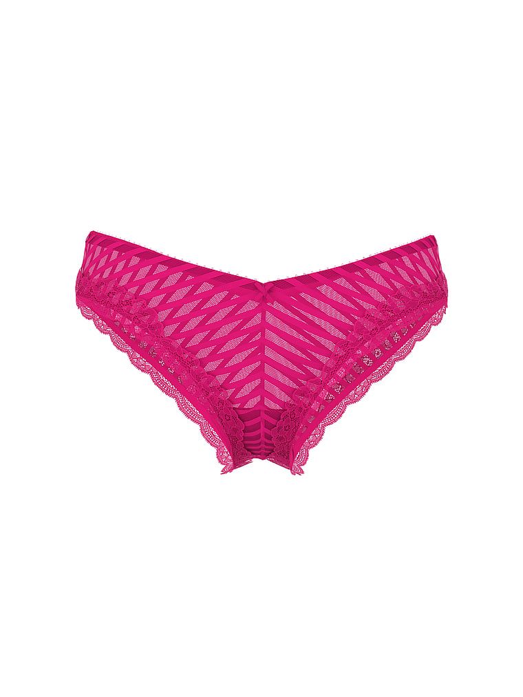 Majtki z paseczków z wysoko wyciętymi nogawkami Tease Sheer Stripe Cheeky. Produkt ma kolor różowy i pochodzi z kolekcji Victoria's Secret. 